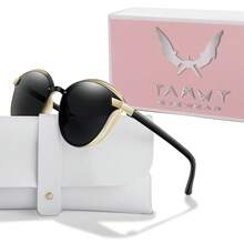 TAMWY Women Fashionable Cat Eye Sunglasses, Metal Frame Fashion Shades UV Protection Eyewear For Beach Travel Daily Outfit With Storage Box - Multicolor - View 12