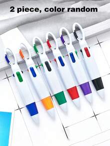 6pcs Retractable Shuttle Pens, 4-In-1 Fluorescent Ballpoint Pens With Ring Cap, Paired With Multi-Color Keychain, Suitable For Office, Study, Students And Various Occasions, Ideal Gift - A - View 9