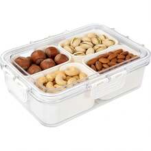 Scatola trasparente per spuntino a 4 scomparti con coperchi – Organizer portatile per verdure, dolci, frutta, noci, di dimensioni medie - Visualizzare 1