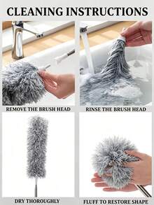 1pc 140cm Feather Duster For Home Dusting, Ceiling Cleaning, Electrostatic Dust Adsorption, Spring Cleaning, Extendable Telescopic Duster - Grey - View 4
