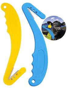 Blue Yellow Livestock Ear Tags Remover Cutter Portable Plastic Handle Ear Tag Cutting Tool Farm Animals Cattle Cow Goat Sheep Identification Tag Removal Knife - As Picture - View 1