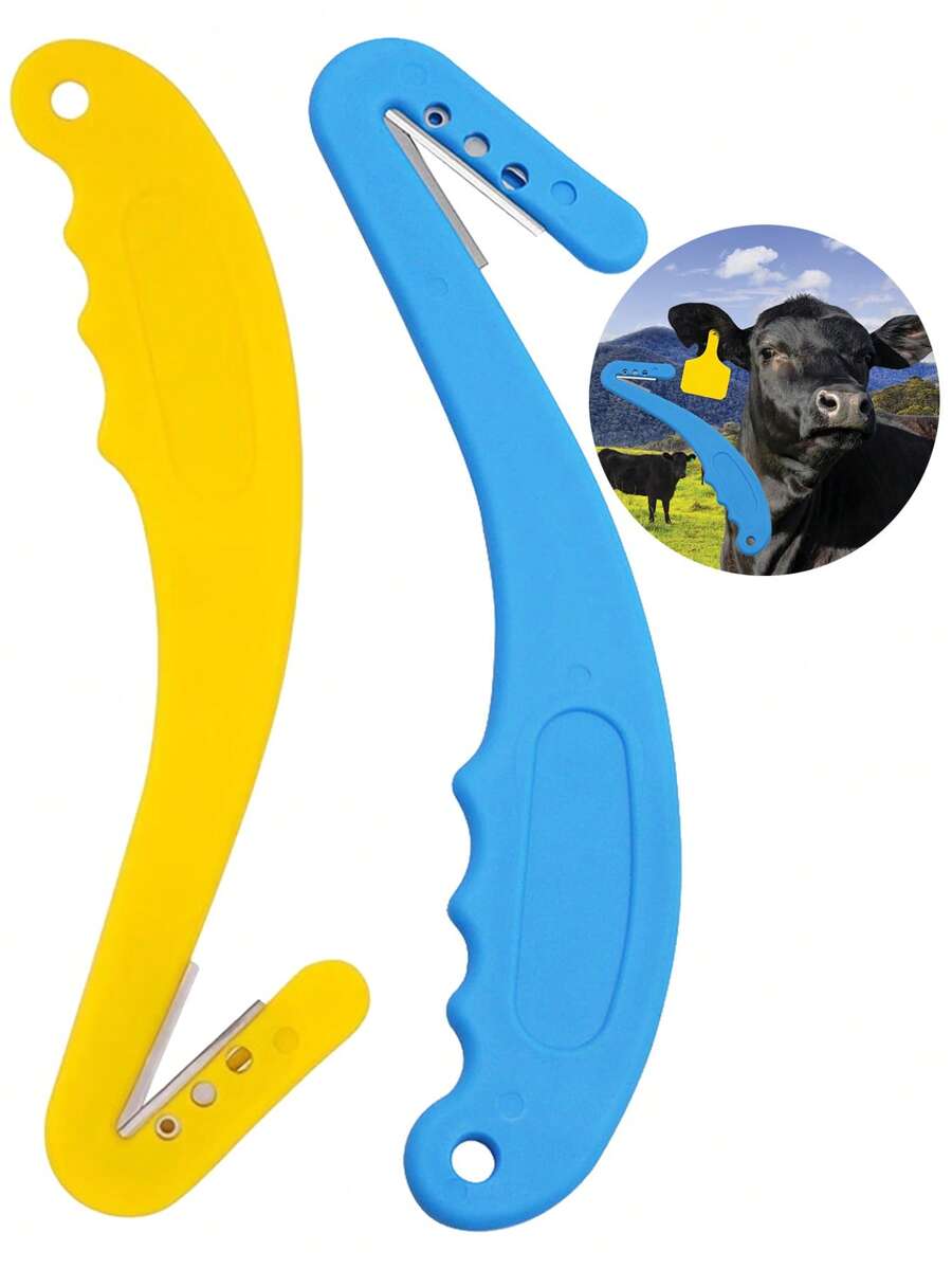 Blue Yellow Livestock Ear Tags Remover Cutter Portable Plastic Handle Ear Tag Cutting Tool Farm Animals Cattle Cow Goat Sheep Identification Tag Removal Knife - As Picture - View 1