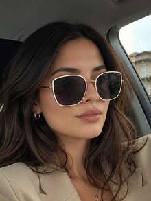1 Pair Women's Premium Summer Sun Protection Oversized Face-Slimming Large Frame Fashion Glasses, Fashionable Personalized Korean Style For No-Makeup Look - Multicolor - View 11