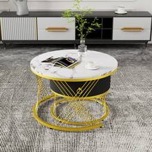 Set Of 2 Elegant Modular Coffee Table Set – Table With Drawers – Black And Gold - 白色 - 查看 6