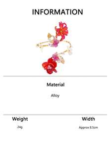 1 pieza Brazalete de brazo hecho a mano con flor 3D colorida y resistente en rojo, con diseño de cuentas contrastantes, brazalete de brazo abierto y ajustable - Rojo - Ver 6