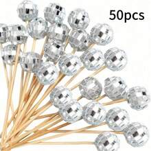 50pcs Disco Ball Luxury Dessert Decoration Picks, With Reflective Mirror Ball Body, Suitable For Birthday Parties, Cocktail Parties, Cold Buffet, Holiday Gatherings, Decorating Desserts And Fruits, Creating A Vintage Disco Style Table - Multicolor - View 10