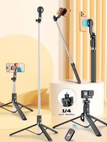 New 170cm Bluetooth Remote Magnetic Selfie Stick, Extendable, 360° Rotating, Anti-Shake, Foldable Into Portable Tripod Selfie Stick With Phone Holder, Suitable For Video Recording And Life Documentation. Stable Shooting, Suitable For Live Streaming, Comes With Remote Control, Suitable For Summer Vacation, Travel, Convenient To Carry, Also A Great Gift Choice - A - View 1