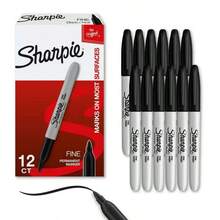 1-12pcs Black Fine Tip Marker Pen Set, 12pcs - Quick Drying, Fade-Resistant, Suitable For Wood, Plastic, Metal, Paper - Ideal For Art Creation, Office Writing, Learning Supplies, Poster Coloring, Perfect Gift For Students, Back To School Essential - Sets - View 1