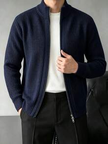 Suéter de punto tipo cárdigan de moda para hombre con diseño de doble cremallera para otoño/invierno - azul real - Ver 4