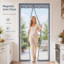 Grey Magnetic Screen Door, Split Design Mosquito Net Door With Lace Header, Built-In Strong Magnetic Blocks For Seamless Automatic Closing, Weighted Bottom For Drop-Down, Pet-Friendly Scratch-Resistant And Durable, Suitable For Patio, Kitchen, Balcony, Ventilation And Insect Protection, Multiple Sizes Available - Grey - View 4