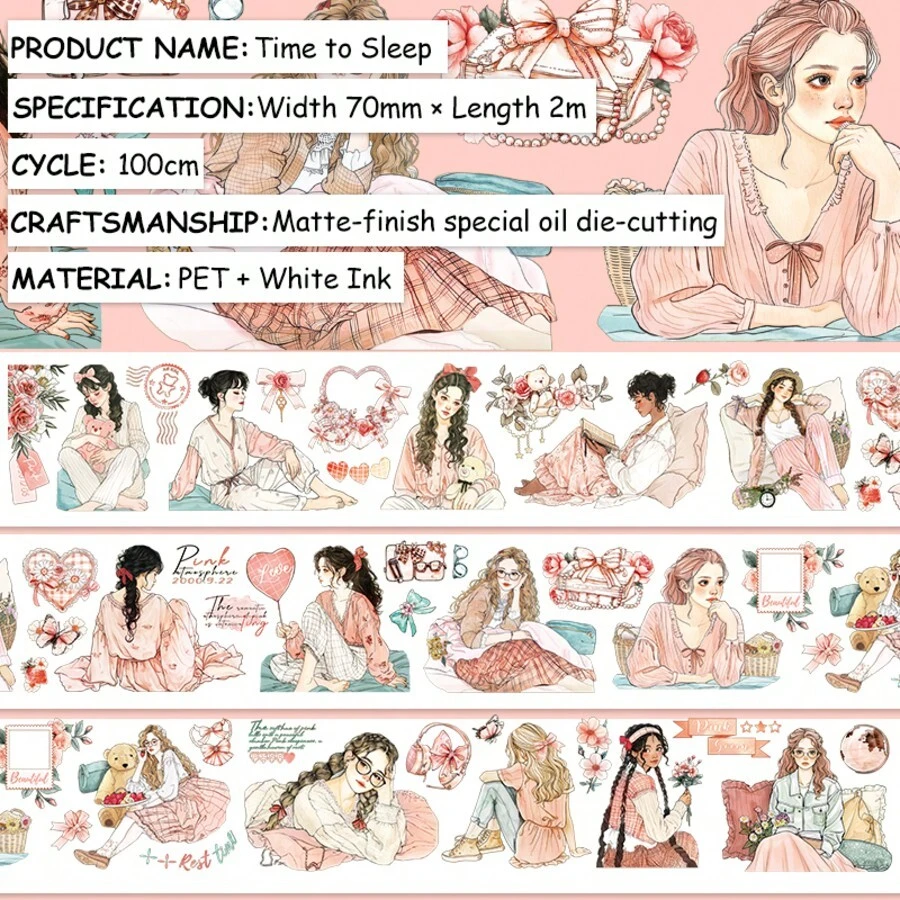 2m/Roll Pre-Cut Autumn Coffee Lady PET Washi Tape Maple Leaf Coffee Bean Transparent Stickers Decorative Adhesive Tape For Diary Scrapbooking Journal Stationery 100cm Loop - 2M - View 1