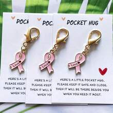 10pcs Breast Cancer Awareness Charms Pink Ribbon Charms For Breast Cancer Support Keychain Gifts Jewellery Making Pink Ribbon Pendants With Clasps For Women Attached Is A Small "Pocket Hug" Card - Keychain Gift Set - View 2