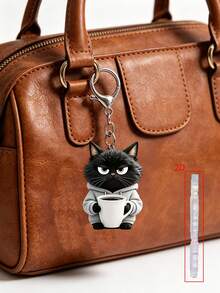 2D Flat Black Cat Holding Water Cup Pattern Keychain, Cute Pet Cat Keychain, Beautiful Fashionable Key Ring Wallet Handbag Decoration, Fashionable Cat Party Keychain, Novel Acrylic Design Key Ring Decoration, Durable And Lightweight, Suitable For Car Keychain, Phone Keychain, Backpack And Wallet Keychain Decoration - Can Be Used As Birthday Gift, Pet Lover Keychain Car Key Bag Pendant - One Size Fits All - View 7