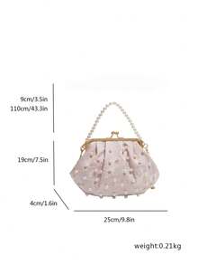 珍珠鍊時尚扣環手提包，適合日常使用、約會、晚宴派對，斜跨包 - 粉色 - 查看 5
