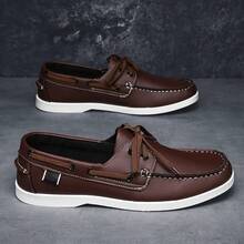 Men's Bean Loafers Comfortable All-Season New Style Slip-On Sneakers Fashion Shoes Niche Design British Style Shoes Business Casual Daily Walking Shoes, Vintage Round Toe Thick Sole Men's Dress Shoes Fashion Wear-Resistant Casual Men's Shoes - Brown - View 5