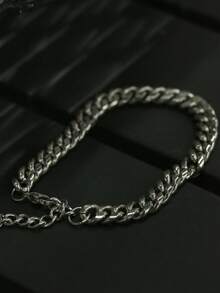 1 قطعة سوار فضي من الفولاذ المقاوم للصدأ بسلسلة كوبية، إكسسوار هيب هوب للرجال، أنيق للرجل للارتداء اليومي والحفلات والشاطئ والعطلات - فضي - مشاهدة 2
