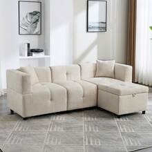 3 Seat Sofa Beige With Storage Space - Beige 3 Seat - View 5