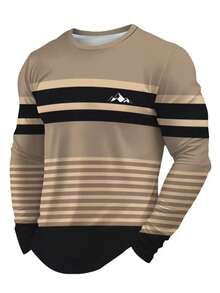 男士休閒長袖圓領軟綿透氣T恤，標準版型，適合運動訓練、戶外活動與日常穿著 - 彩色 - 查看 2