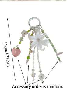 1pc INS Fairy Style Iris Flower Bag Charm, Peach Beaded Keychain, Cute Tassel Phone Lanyard, Aesthetic Wallet Pendant - Multicolor - View 10
