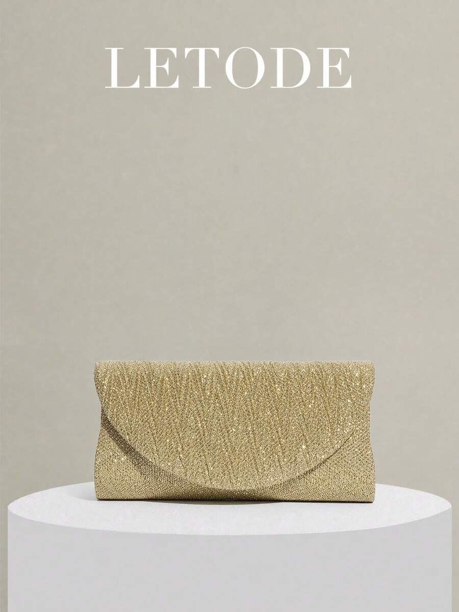 LETODE 亮面優雅信封式手拿包,女款晚宴新娘婚禮錢包,附可拆式金屬鍊條,適合婚禮與派對,多功能手提包,雞尾酒會婚禮宴會包,舞會配件完美搭配,派對舞會包 - 金色 - 查看 1