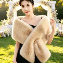 Plush Shawl For Wedding Dress, Evening Gown, Cheongsam, Elegant High-End Warm Outerwear Layer - Camel - View 7