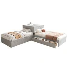إطار سرير زاوية - 2 * 90x200 سم مع مساحة تخزين - رمادي - مشاهدة 6