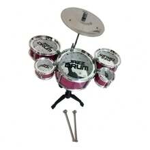 Bateria Acústica Mini Brinquedo Infantil Com 5 Tambores - Rosa - Visão 5