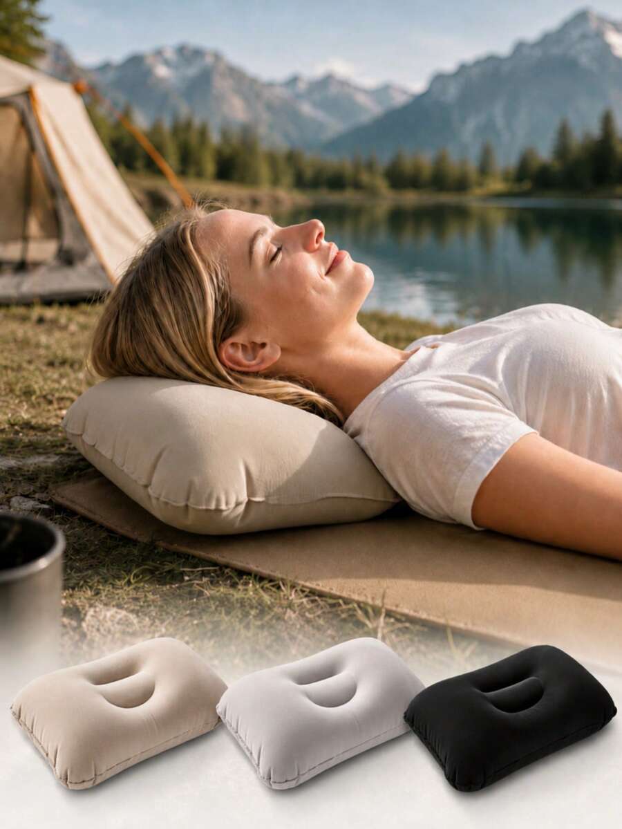 Portable Inflatable Travel Pillow, Ultra-Light Inflatable Camping Pillow, Suitable For Side Sleepers, Compact Lightweight Air Pillow, Suitable For Backpacking, Hammocks And Office Naps, Durable Beach Pillow, Essential Camping Gear, Practical Traveler Gift! - Multicolor - View 1