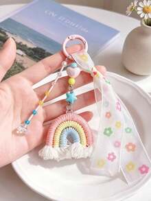 Handmade Woven Rainbow Keychains, Cute Dopamine Yarn Tassel Bag Charms, INS Stylish Unique Bag Accessories Gifts - Multicolor - View 4