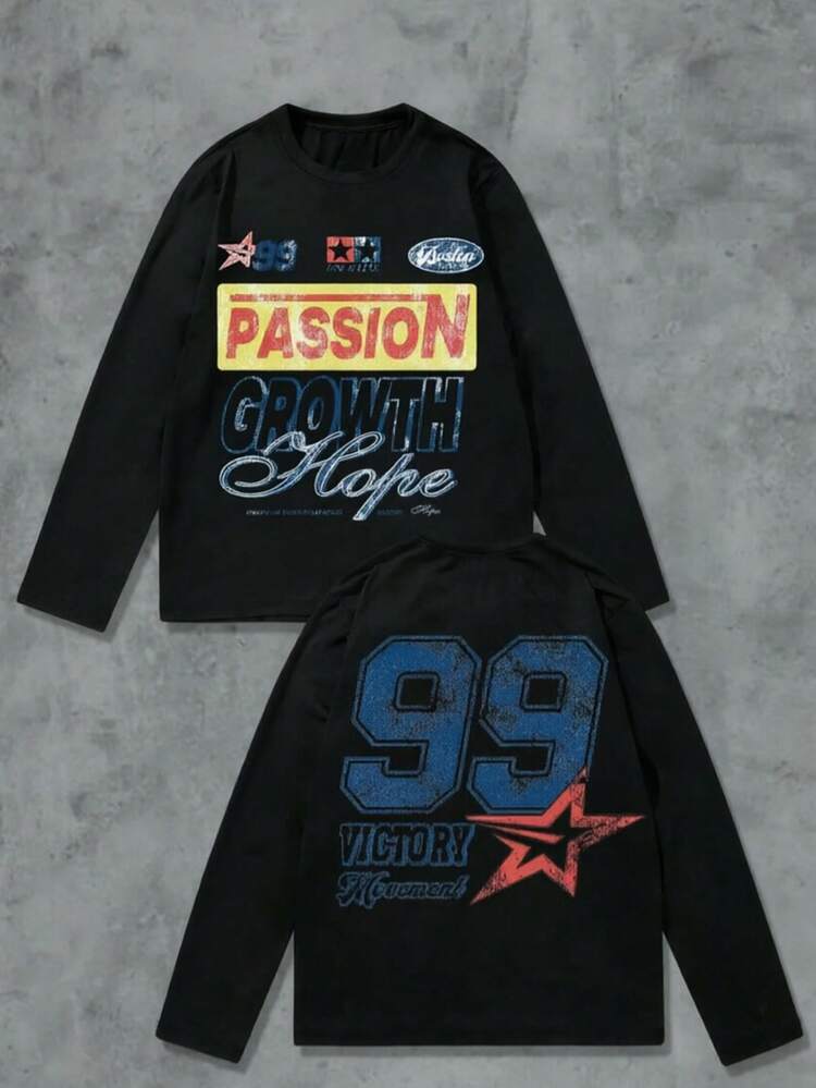 99 Vintage Racing Long Sleeve Tee, Retro Distressed Crew Print