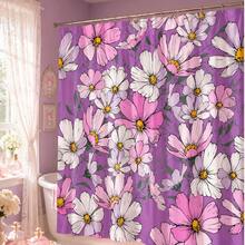 Cortina de ducha con estampado de mariposa y flores silvestres en acuarela, cortina de baño de poliéster resistente al agua y al moho con ganchos, decoración de baño botánica floral en tonos pastel para apartamento, dormitorio y hogar - Multicolor - Ver 5