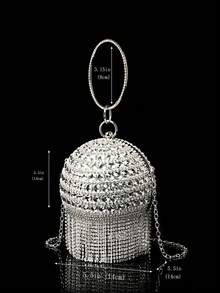 Mini Rhinestone Tassel Handheld Evening Bag - Silver - View 8