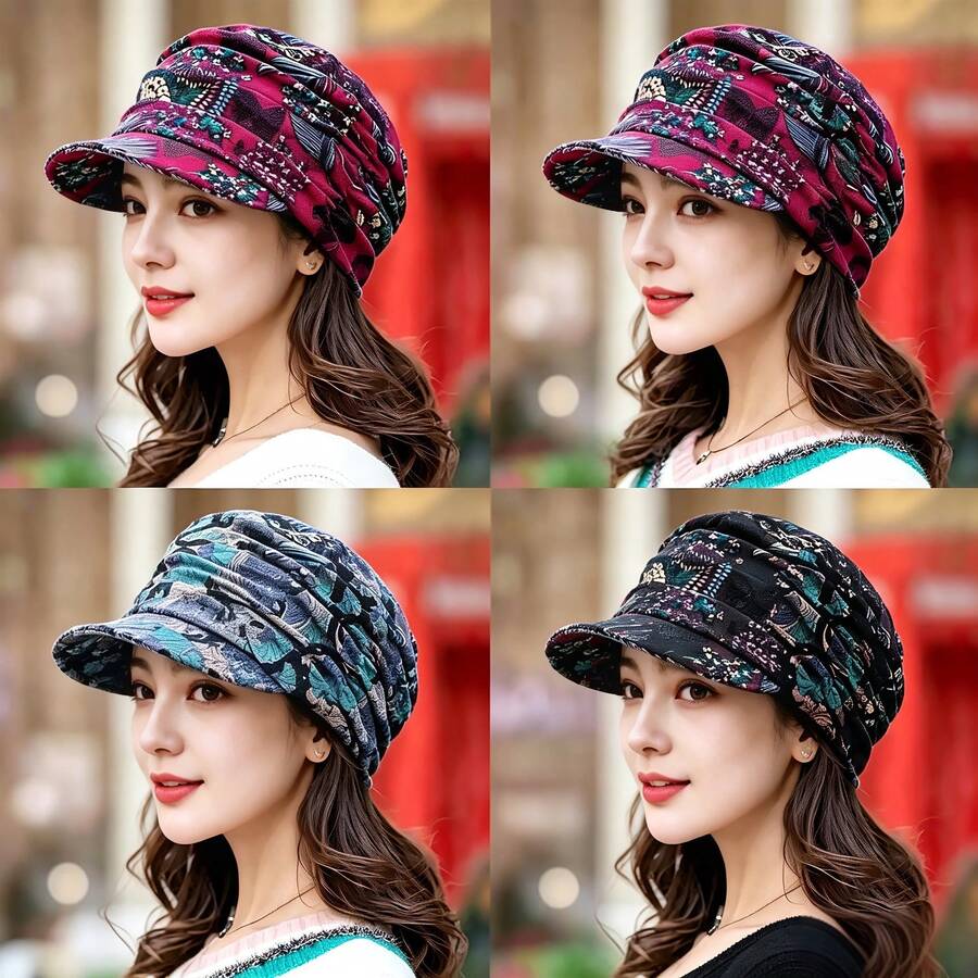 Nouveau chapeau à fleurs torsadées pour femmes, style coréen polyvalent, bord souple, chaud pour l'automne/l'hiver, chapeau de maman, protection solaire, pare-soleil, chapeau en tissu, mode, fleurs, dessus plat, canard - Casquette enfant à fleurs - Voir 1