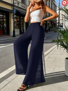 Plus Size Women's Wide Leg Pants, Elastic Waist, Loose And Lightweight, Suitable For All Seasons - Royal Blue - View 3