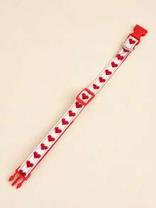 1pc Heart Pattern Jacquard Thin Soft Pet Collar, Adjustable, Suitable For Small Cats And Dogs For Indoor And Outdoor Use (Not Suitable For Large Dogs) - Red - View 5