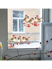1pc Christmas Santa Hat Sparrow Red Berry Branch Icicle Snowflake Static Window Sticker, Removable And Reusable Glass Decal, Suitable For Home, Store, Christmas, Winter Holiday Decoration - Santa Hat - View 5