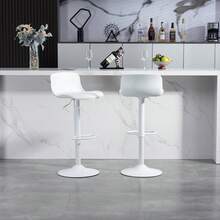 Silla Bar Ajustable Giratoria 2 Piezas Gris Plástico Cuero Sintético - Blanco - Ver 1