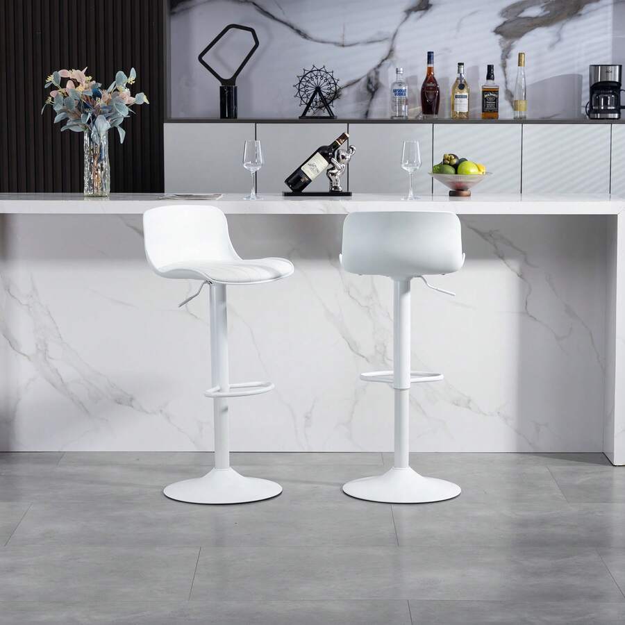 Silla Bar Ajustable Giratoria 2 Piezas Gris Plástico Cuero Sintético - Blanco - Ver 1