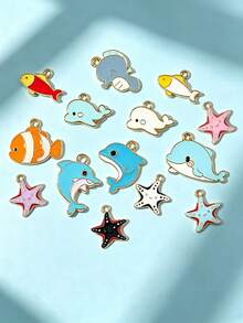 10/20/100pcs Ocean Cute Fish Whale Seahorse Oil Drop Jewelry Accessories DIY Pendant Keychain Phone Charm - Random 20pcs - View 1