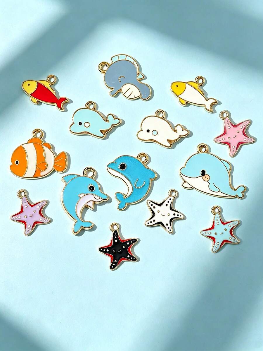 10/20/100pcs Ocean Cute Fish Whale Seahorse Oil Drop Jewelry Accessories DIY Pendant Keychain Phone Charm - Random 20pcs - View 1