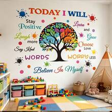 1pc Colorful Wisdom Tree Wall Decal TODAY I WILL Motivational Quote Tree Branch Animal Colorful Paint Dot DIY Removable Self-Adhesive Vinyl Sticker For Kids Bedroom Study Reading Corner Kindergarten Classroom Wall Decor - Multiple Styles - View 3