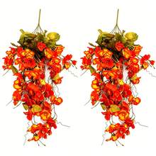 1/2pcs Artificial Hibiscus Flowers, Autumn New Wedding Decor, Wall Hanging, Home Decor, Thanksgiving Decor, Indoor Decoration - Orange-red - View 2