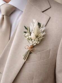 1/2/4/6/12pcs Artificial Mini Flower Bouquets, Suitable For Home Table Centerpiece Decoration, Party Cake Decoration, Groom And Groomsmen Artificial Boutonniere, Bohemian Style Men's Vintage Wedding Party Ball Decoration, Gift For Bridal Shower - White-green 1 - View 2