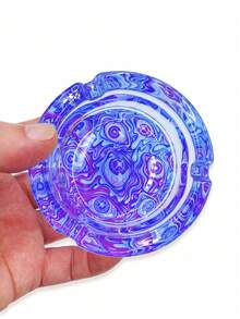 1/2Pcs Creative Colorful Glass Ashtray Set With Artistic Pattern Design, Modern Decorative Cigarette Ash Tray For Home Office Desk, Living Room Table, Patio, Bar Party Decor, Unique Smoking Accessory Gift For Men Women - Various - View 6