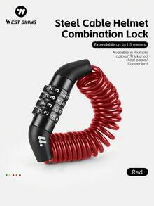WEST BIKING 1.5m Bicycle Helmet Lock Combination Steel Cable Lock Portable Mini Zinc Alloy Keyless Anti-Theft Lock Scratch-Resistant Rust-Proof Thin Lock Head Suitable For Mountain Bike Road Bike Helmet Lock - Multicolor - View 15