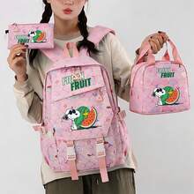 Miniso Pink Mermaid Scale Snoopy Fresh Fruit Watermelon Print 3Pcs Backpack Set Lightweight Multi Compartment Adjustable Wide Strap Student School Bag Handhe - Pink - View 6
