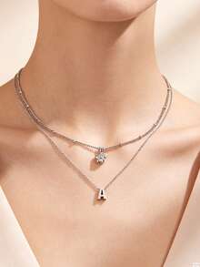 Elegant Women's 26-Letter Initial Necklace Set (A-Z): Layered Chain Necklace With Floral Pendant – Minimalist Jewelry For Everyday Wear - Silver - View 6