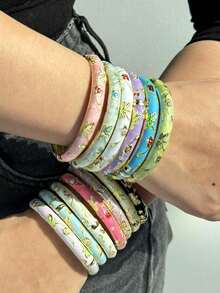 10/7/5/3pcs Random Color Flower Enamel Bracelet Women's Vintage Elegant Luxury Palace Style Oil Drop Metal Bracelet - Multicolor - View 5