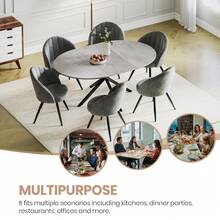 Extendable Dining Table, Oval Kitchen Table 120-160 Cm For 4-6 Seater, Marble Effect Dining Table With Metal Legs And Hidden Table Leaf, Suitable For Kitchen, Dining Room Or Living Room - Cement Dust - View 6