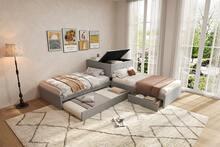 إطار سرير زاوية - 2 * 90x200 سم مع مساحة تخزين - رمادي - مشاهدة 7
